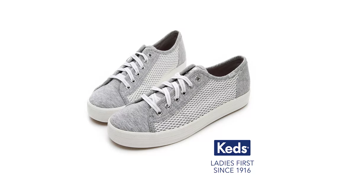 【Keds】KICKSTART 透氣網布拼接綁帶休閒鞋US6淺灰