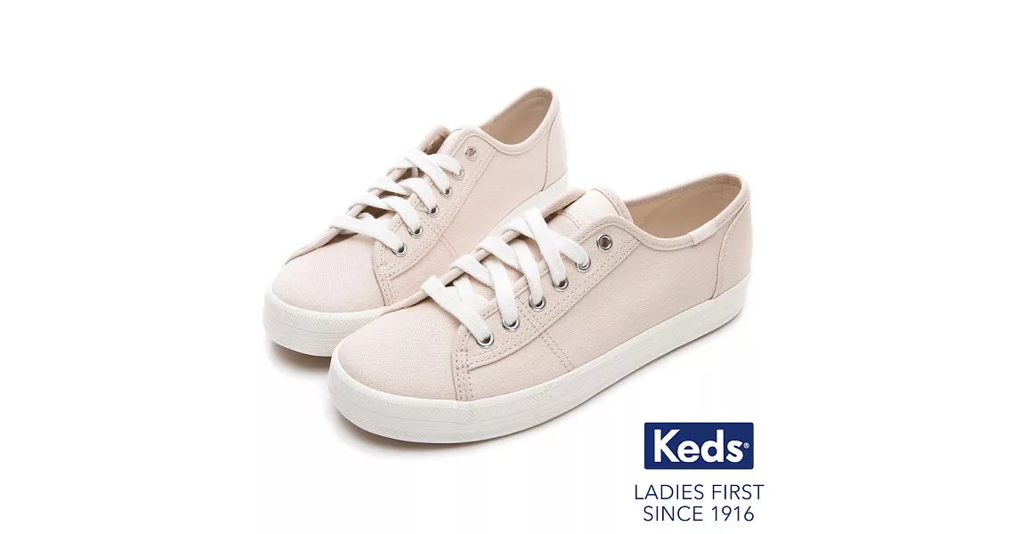 【Keds】KICKSTART 極簡素面綁帶休閒鞋US7淺粉