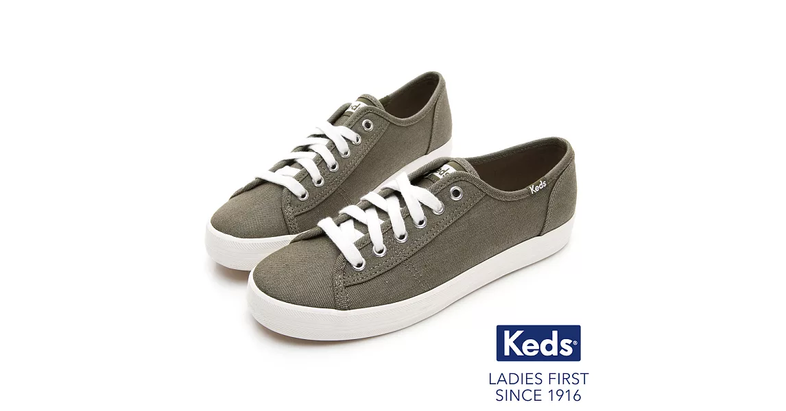 【Keds】KICKSTART 極簡素面綁帶休閒鞋US7橄欖綠