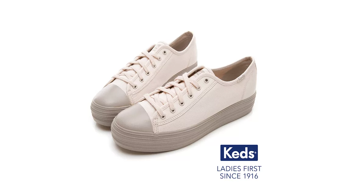 【Keds】TRIPLE KICK 復刻厚底綁帶休閒鞋US7.5粉紅/灰