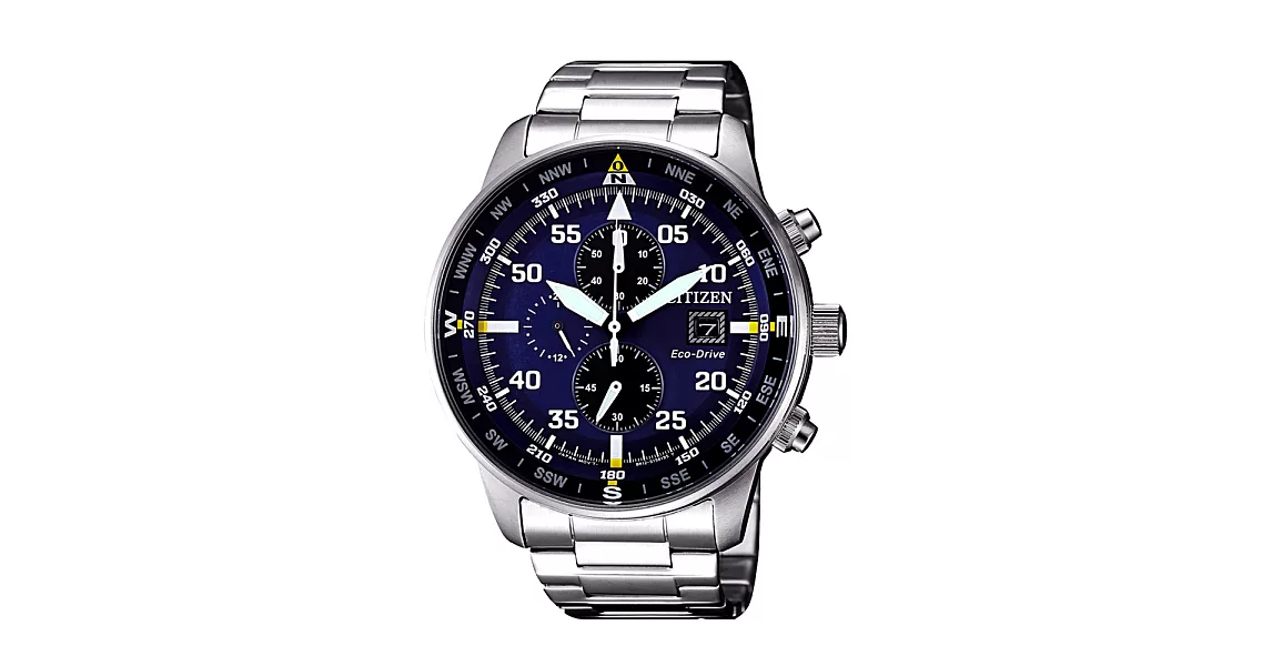 CITIZEN 光動能飆速指南三眼腕錶-銀X藍-CA0690-88L