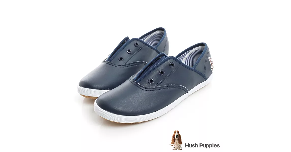 Hush Puppies 質感真皮咖啡紗帆布鞋US5深藍