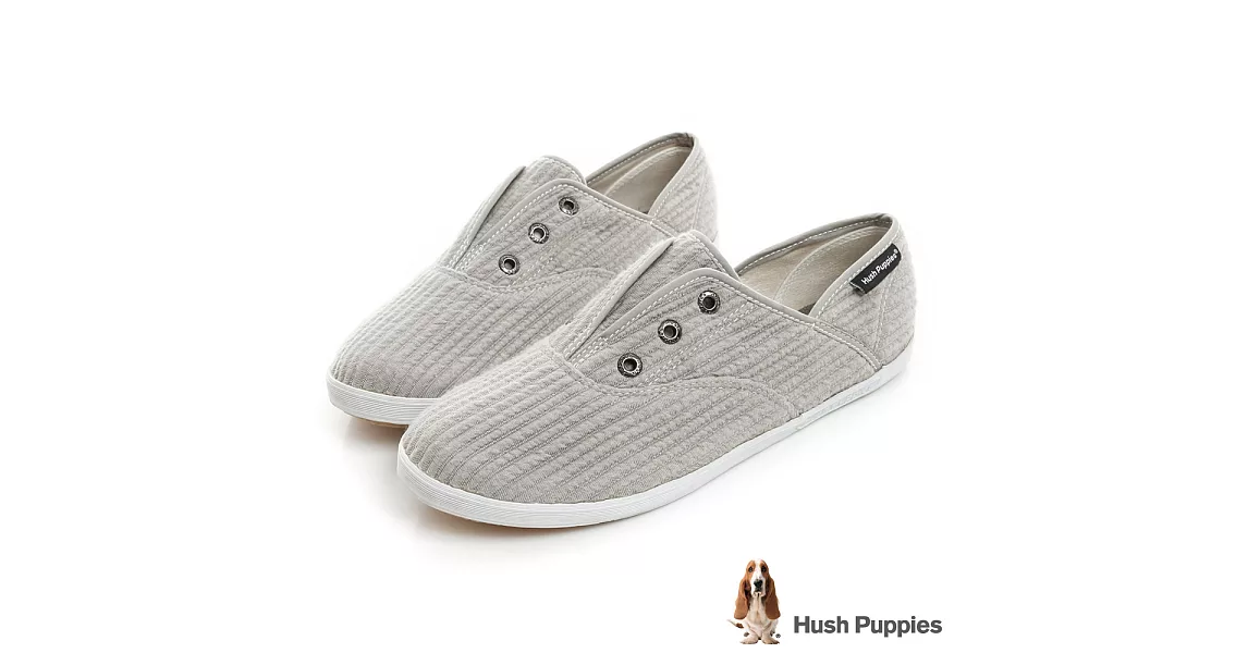 Hush Puppies 簡約車棉咖啡紗懶人帆布鞋US5灰色