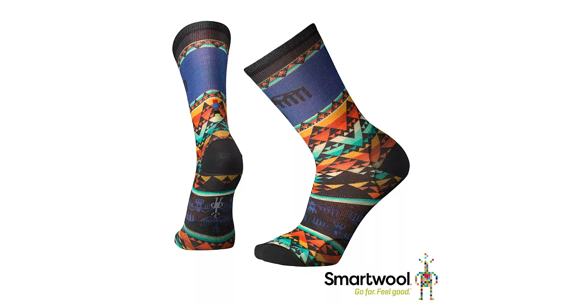 Smartwool 男Print系列中長襪-Bird Geo L亮藍