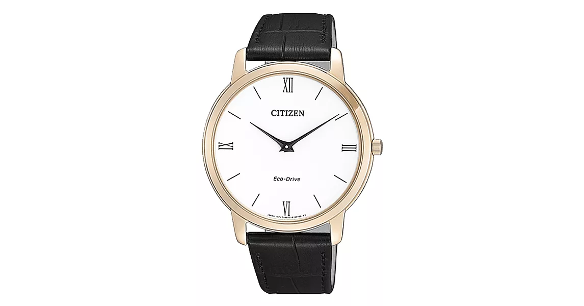 CITIZEN 光動能極簡羅馬風格皮革腕錶-黑-AR1133-23A
