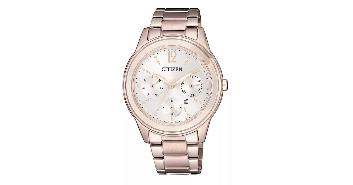 CITIZEN xC光動能絕代氣質三眼腕錶-玫瑰金-FD2064-59A