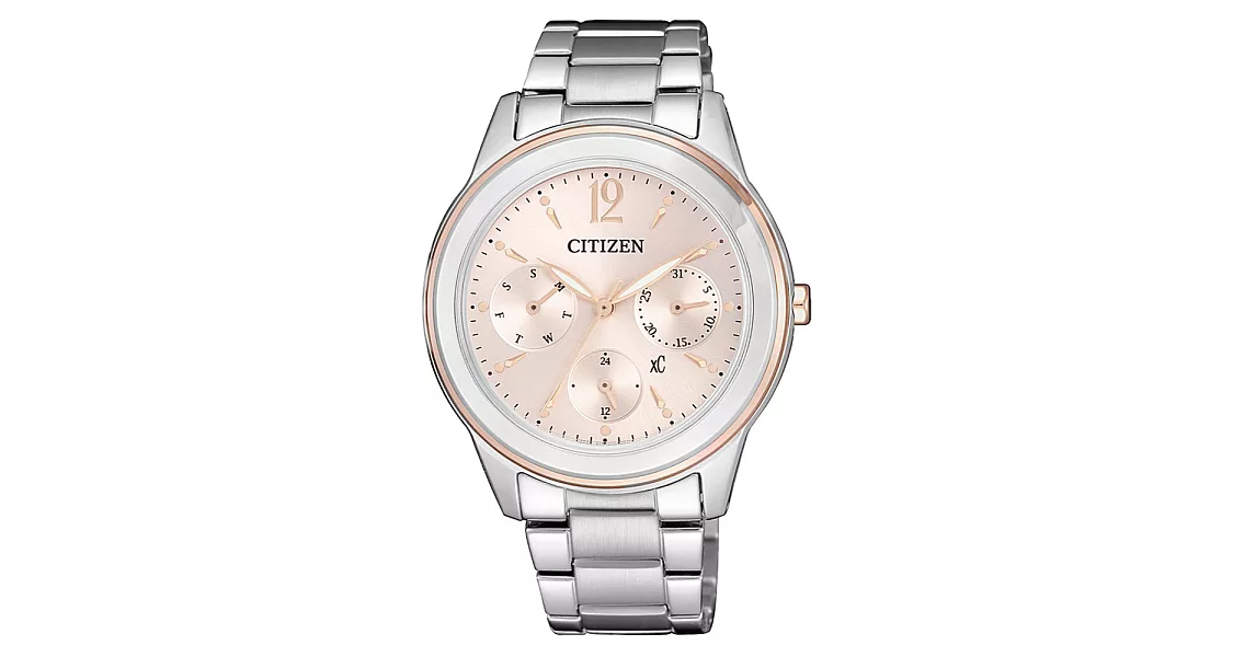 CITIZEN xC光動能絕代氣質三眼腕錶-銀x玫瑰金-FD2065-56W