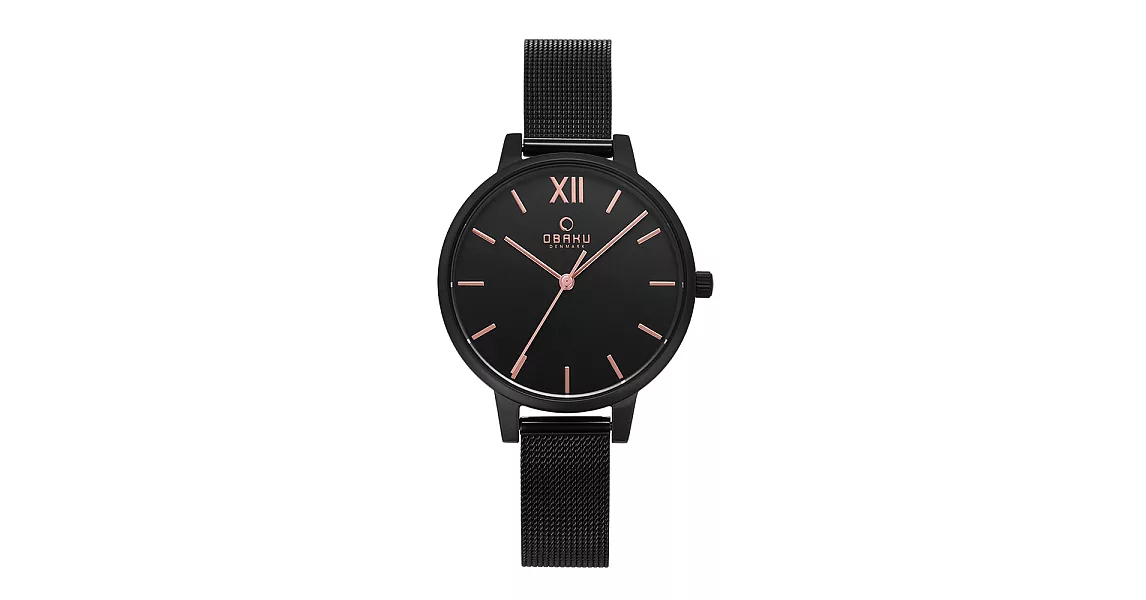 OBAKU 現代兼具經典羅馬數字女性腕錶-黑-V209LXBBMB