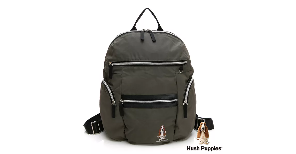 Hush Puppies 多功能拉鍊後背包-橄欖綠
