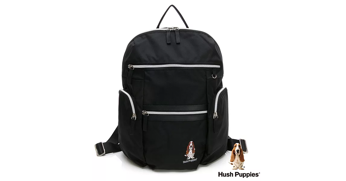 Hush Puppies 多功能拉鍊後背包-黑色