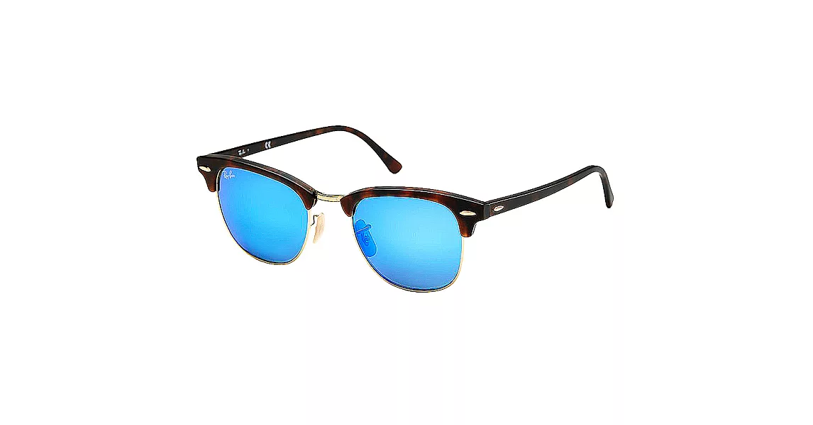 【Ray-Ban雷朋】3016F-114517-55Clubmaster 復古眉架/水銀藍鏡面款太陽眼鏡(#大版)