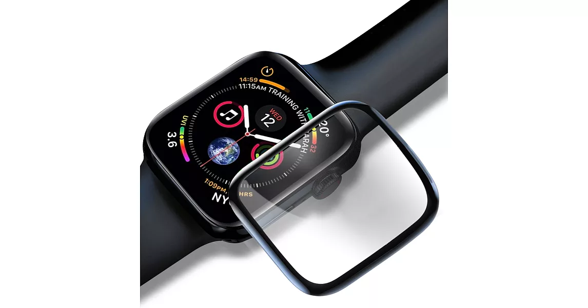 Baseus for Apple Watch Series 4全螢幕曲面玻璃貼-黑色-44mm