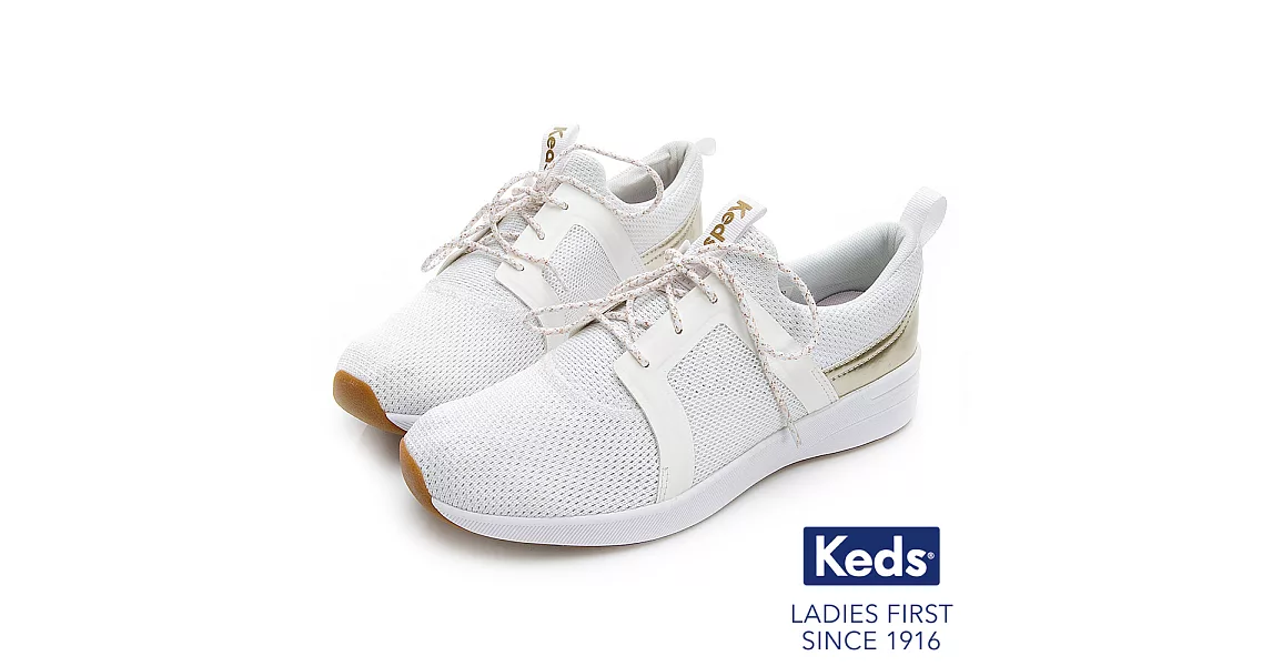 【Keds】STUDIO FLAIR 完美包覆綁帶輕量休閒鞋US6白色