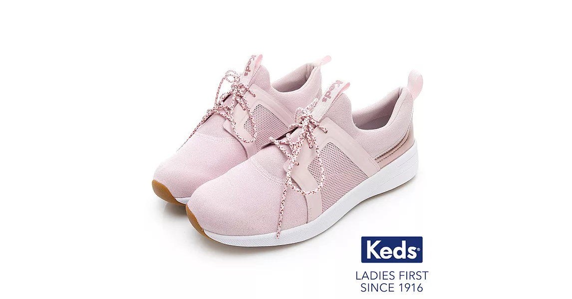 【Keds】STUDIO FLAIR 完美包覆綁帶輕量休閒鞋US6粉紅