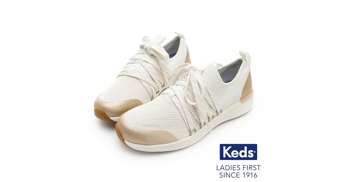 【Keds】STUDIO FLASH 完美包覆綁帶輕量休閒鞋US6白色