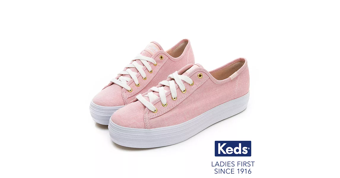 【Keds】TRIPLE KICK 輕薄厚底帆布鞋US5.5粉紅