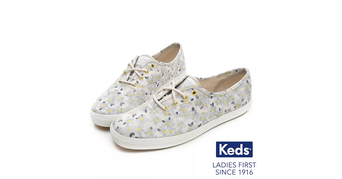 【Keds】CHAMPION 復古花卉綁帶休閒鞋US6藍色