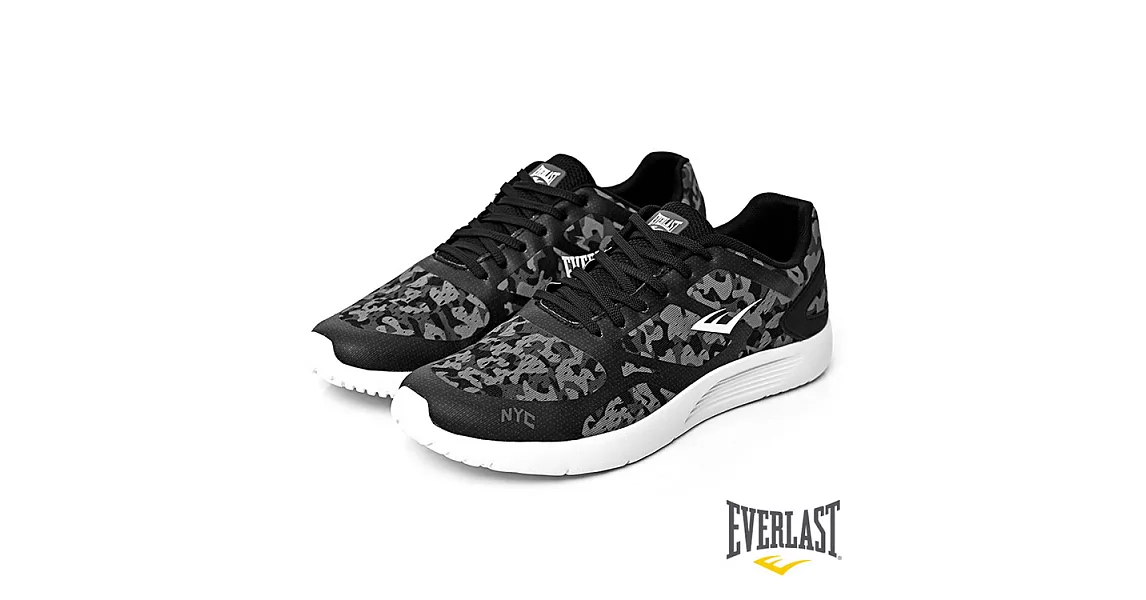 【EVERLAST】LIGHT WEIGHTED迷彩輕量透氣慢跑鞋US10黑迷彩