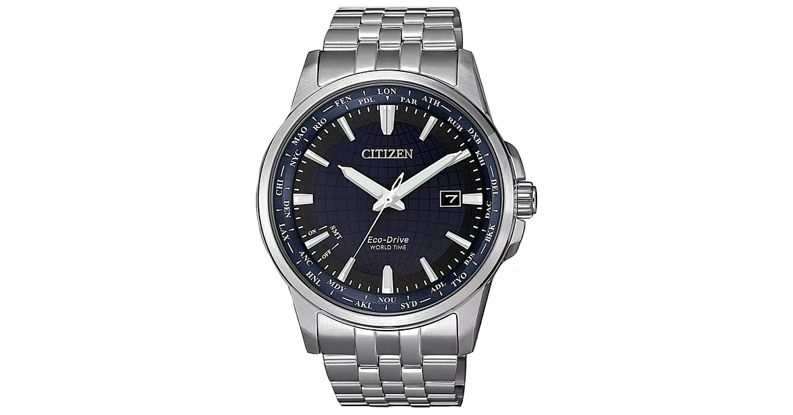 CITIZEN GENT&rsquo;S光動能世界時間腕錶-銀X藍