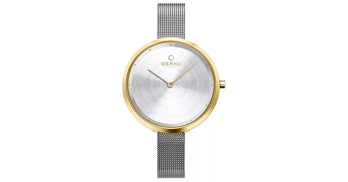 OBAKU 首席極簡主義曲線腕錶-銀X金