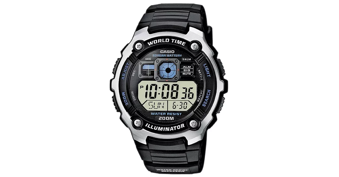 【CASIO 】運動萬能大錶面電子腕錶-黑X藍字(AE-2000W-1A)