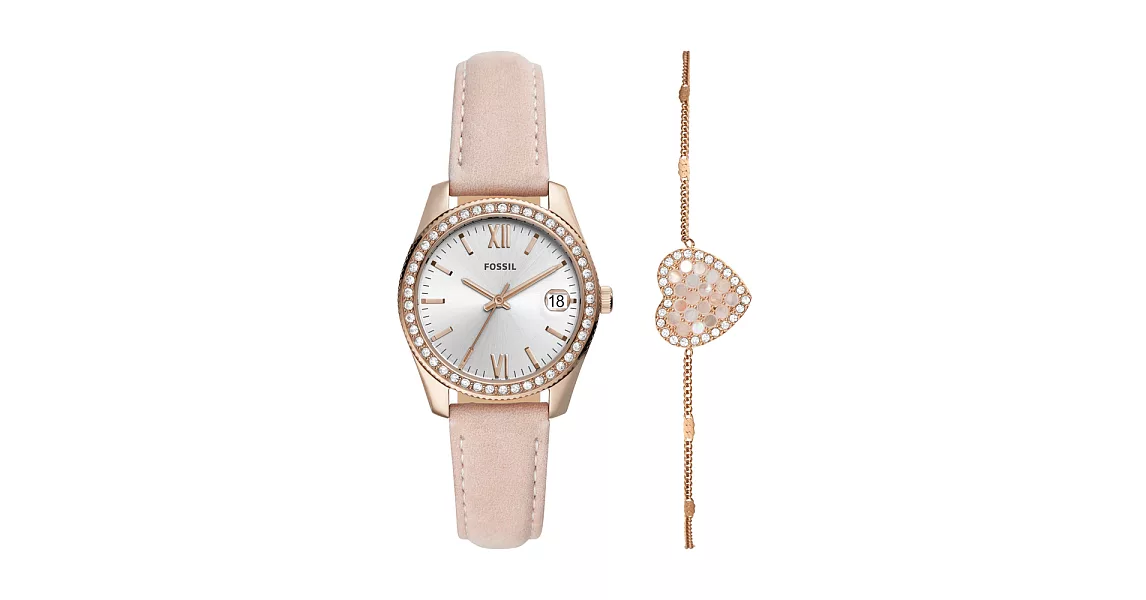FOSSIL  百變晶鑽日期皮革套錶-粉紅色
