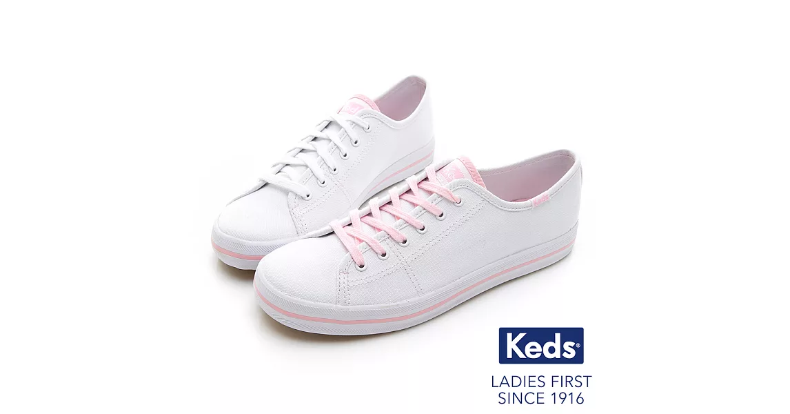 【Keds】KICKSTART 夢幻帆布綁帶休閒鞋US7.5粉紅色