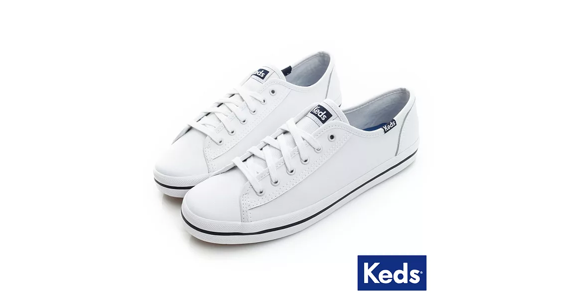【Keds】KICKSTART 中性基本綁帶皮革休閒鞋US5.5藍色