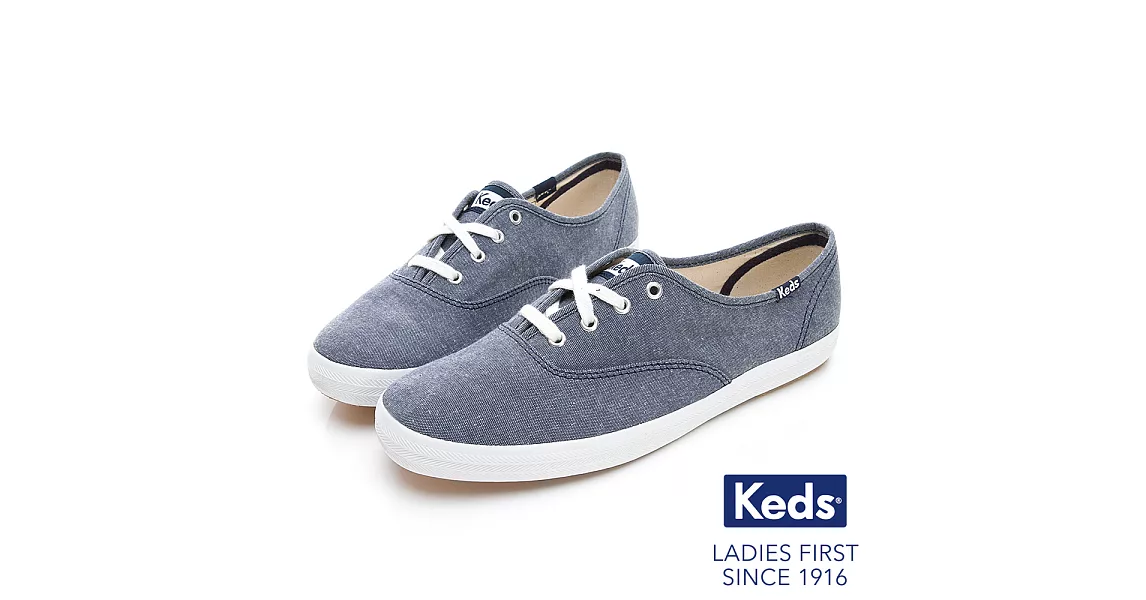 【Keds】CHAMPION 玩色經典綁帶休閒鞋US7.5藍色