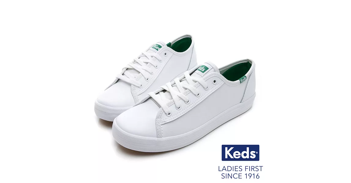 【Keds】KICKSTART 韓國同步皮革綁帶休閒鞋US6白/綠