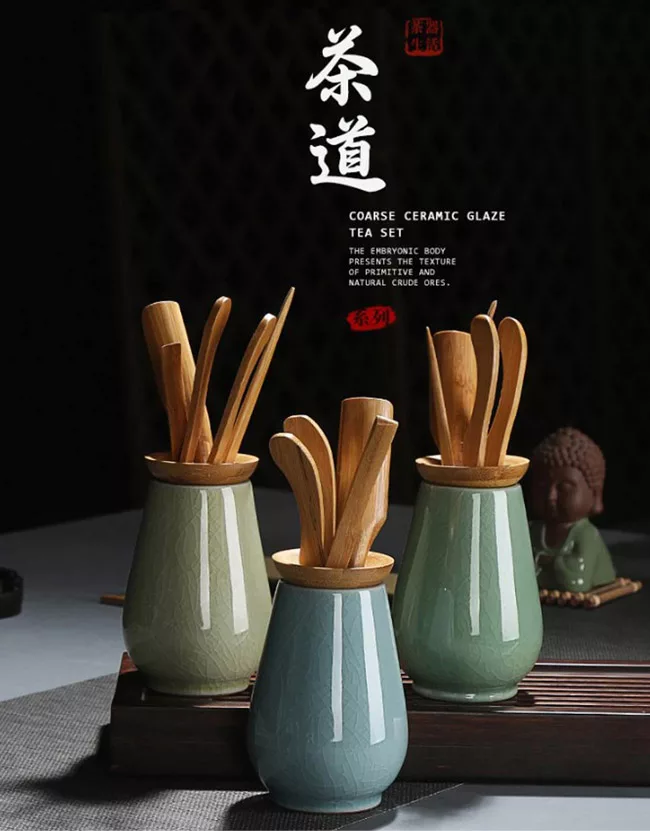博客來 品閒茶道六君子茶勺 茶夾 茶撥 茶針 茶漏泡茶工具組 哥窯綠
