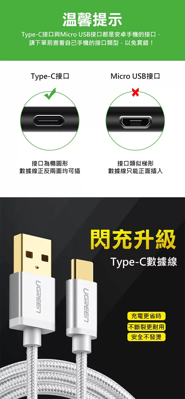 博客來 綠聯1m Usb Type C快充傳輸線braid版深邃黑