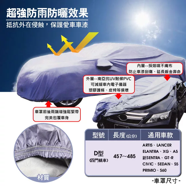 博客來 Himan雙層全防水車罩 D型 汽車 車套 防曬 抗uv