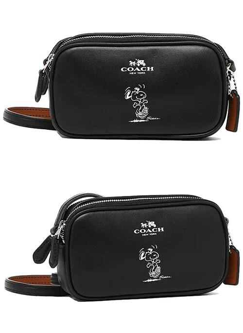 博客來 Coach Snoopy雙層小斜背包 黑 現貨 預購 黑色