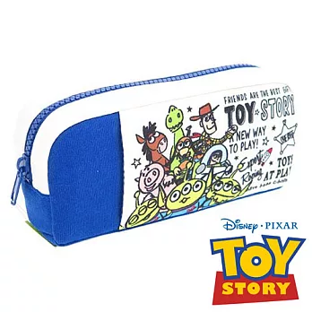 【日本進口正版】迪士尼 玩具總動員 厚棉 大筆袋/化妝包/收納包 TOY STORY -藍色款