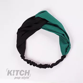Kitch 奇趣設計 彈性紗交叉拚色彈性寬髮帶 - 4色青綠黑