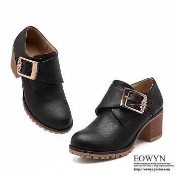 EOWYN.英國時尚百搭款金屬釦造型休閒粗跟裸靴/包鞋EMD01820-62/5色/34-39碼現貨+預購黑色34