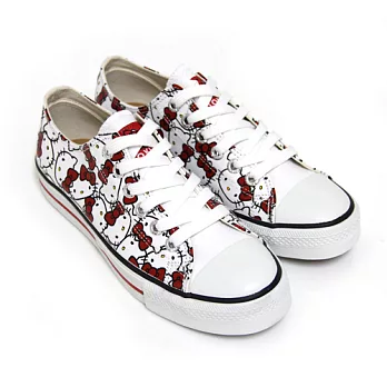 HELLO KITTY 經典滿版凱蒂貓印花帆布鞋23.5白紅