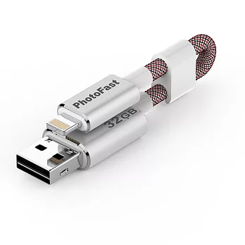 PhotoFast MemoriesCable GEN3 USB 3.0 32G 線型 Apple隨身碟-銀紅