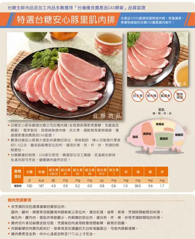 博客來 台糖安心豚里肌肉排8盒 300g 盒