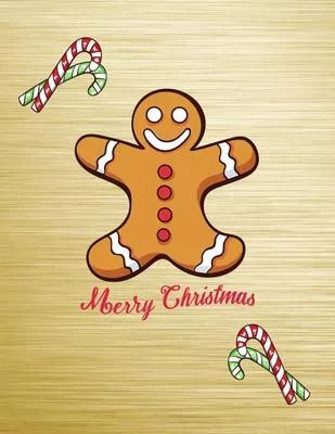 Gold Merry Christmas Gingerbread Men 8.5 X 11 College Ruled 100 Pages Journal Notebook