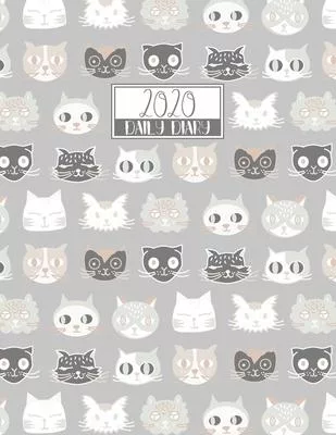 2020 Daily Diary: A4 Day on a Page to View Full DO1P Planner Lined Writing Journal - Neutral Grey & Tan Cute Cats Pattern