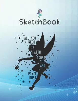 SketchBook: Disney Peter Pan Tinker Bell Fairy Is Near Drawing Blank Marble Unline Large Notebook for Cute Girls Teens Kids 110 Pa
