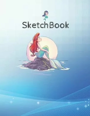 SketchBook: Disney The Little Mermaid Ariel Splash Blank Marble Unline Large Notebook for Cute Girls Teens Kids 110 Pages of 8.5x1