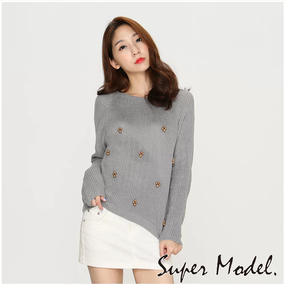 【名模衣櫃】粗針手工釘珠保暖毛衣-33183(F可選)F灰色