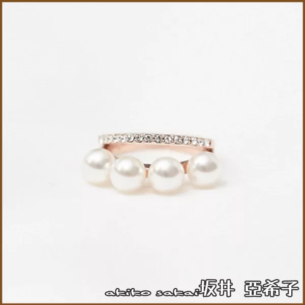 『坂井.亞希子』優雅珍珠鑲鑽二連風戒指 -金色