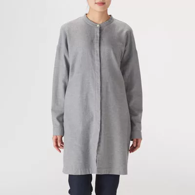 [MUJI無印良品]女有機棉法蘭絨長版衫XS~S灰色