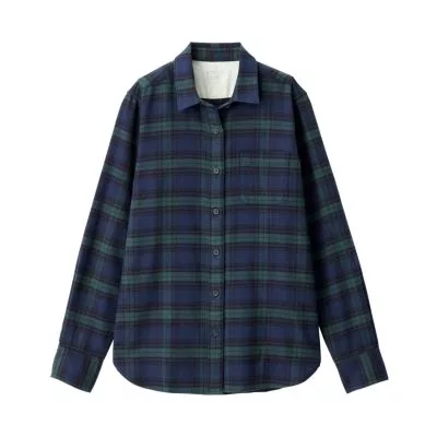 [MUJI無印良品]女新疆棉法蘭絨襯衫L深綠格紋