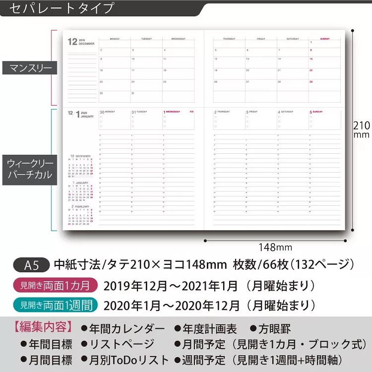 博客來 Kokuyo Campus 2020功能型手帳 月間 週間 A5 白