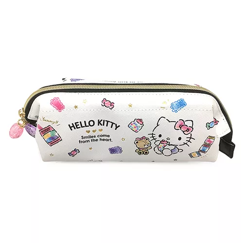 博客來 Sanrio 大開口pu皮革燙金logo鑲飾筆袋hello Kitty 柑仔店白